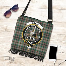 ScotsTee Shop Scottish Craig Ancient Clan Crest Tartan Boho Bag, Tartan Crossbody Handbag