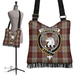 ScotsTee Shop Scottish Cunningham Burgundy Dancers Clan Crest Tartan Boho Bag, Tartan Crossbody Handbag