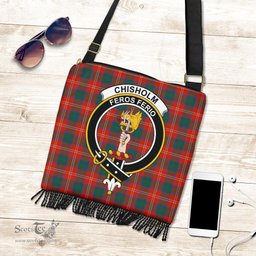 ScotsTee Shop Scottish Chisholm Ancient Clan Crest Tartan Boho Bag, Tartan Crossbody Handbag