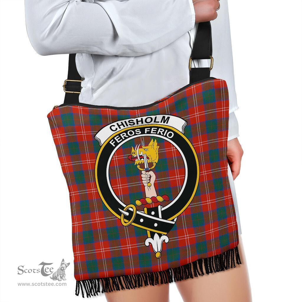 ScotsTee Shop Scottish Chisholm Ancient Clan Crest Tartan Boho Bag, Tartan Crossbody Handbag