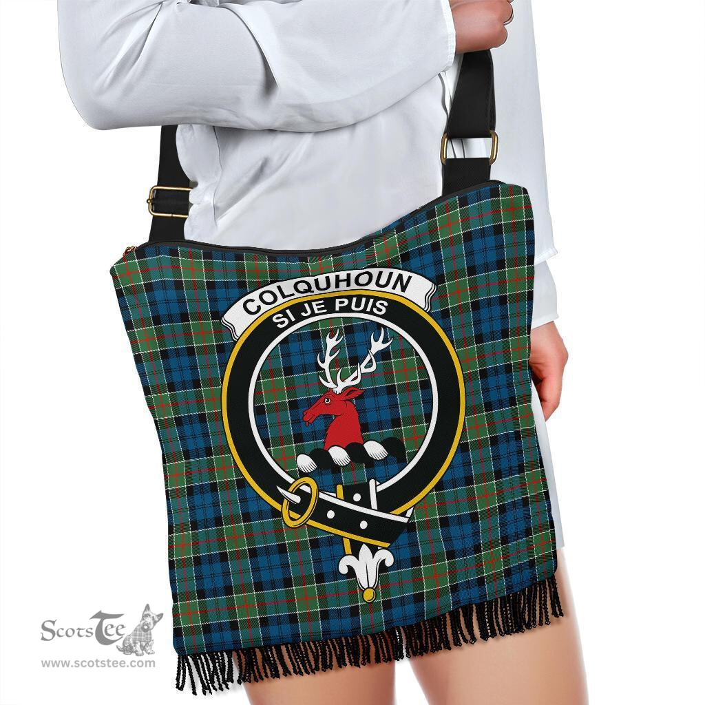 ScotsTee Shop Scottish Colquhoun Ancient Clan Crest Tartan Boho Bag, Tartan Crossbody Handbag