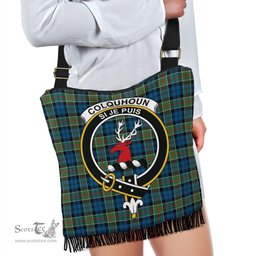 ScotsTee Shop Scottish Colquhoun Ancient Clan Crest Tartan Boho Bag, Tartan Crossbody Handbag