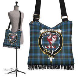 ScotsTee Shop Scottish Cockburn Modern Clan Crest Tartan Boho Bag, Tartan Crossbody Handbag