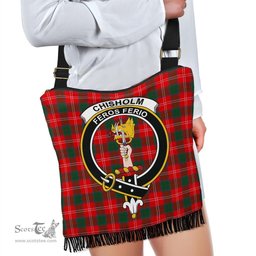 ScotsTee Shop Scottish Chisholm Modern Clan Crest Tartan Boho Bag, Tartan Crossbody Handbag