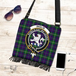 ScotsTee Shop Scottish Inglis Modern Clan Crest Tartan Boho Bag, Tartan Crossbody Handbag