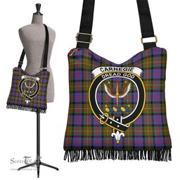 ScotsTee Shop Scottish Carnegie Ancient Clan Crest Tartan Boho Bag, Tartan Crossbody Handbag