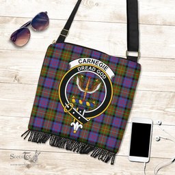 ScotsTee Shop Scottish Carnegie Ancient Clan Crest Tartan Boho Bag, Tartan Crossbody Handbag