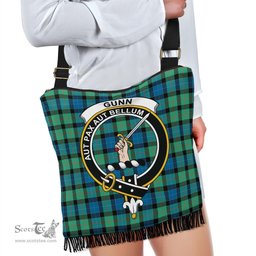 ScotsTee Shop Scottish Gunn Ancient Clan Crest Tartan Boho Bag, Tartan Crossbody Handbag