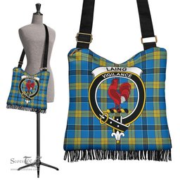 ScotsTee Shop Scottish Laing Clan Crest Tartan Boho Bag, Tartan Crossbody Handbag