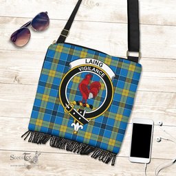 ScotsTee Shop Scottish Laing Clan Crest Tartan Boho Bag, Tartan Crossbody Handbag