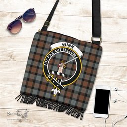 ScotsTee Shop Scottish Gunn Weathered Clan Crest Tartan Boho Bag, Tartan Crossbody Handbag