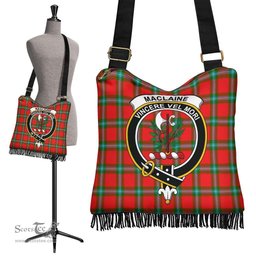 ScotsTee Shop Scottish MacLaine of Loch Buie Clan Crest Tartan Boho Bag, Tartan Crossbody Handbag