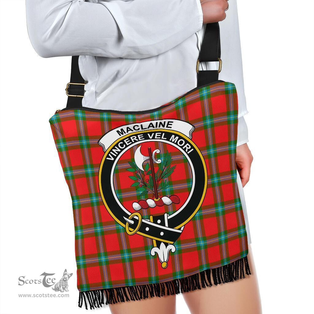 ScotsTee Shop Scottish MacLaine of Loch Buie Clan Crest Tartan Boho Bag, Tartan Crossbody Handbag