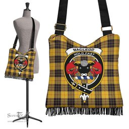 ScotsTee Shop Scottish MacLeod of Lewis Ancient Clan Crest Tartan Boho Bag, Tartan Crossbody Handbag