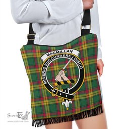 ScotsTee Shop Scottish MacMillan Old Ancient Clan Crest Tartan Boho Bag, Tartan Crossbody Handbag