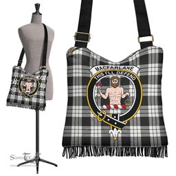 ScotsTee Shop Scottish MacFarlane Black & White Ancient Clan Crest Tartan Boho Bag, Tartan Crossbody Handbag