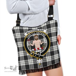 ScotsTee Shop Scottish MacFarlane Black & White Ancient Clan Crest Tartan Boho Bag, Tartan Crossbody Handbag