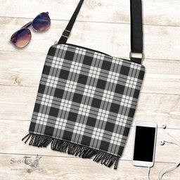 ScotsTee Shop Scottish MacFarlane Black & White Ancient Clan Tartan Boho Bag, Tartan Crossbody Handbag
