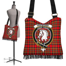 ScotsTee Shop Scottish Hepburn Clan Crest Tartan Boho Bag, Tartan Crossbody Handbag