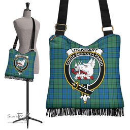 ScotsTee Shop Scottish Lockhart Clan Crest Tartan Boho Bag, Tartan Crossbody Handbag