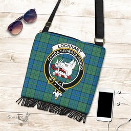 ScotsTee Shop Scottish Lockhart Clan Crest Tartan Boho Bag, Tartan Crossbody Handbag