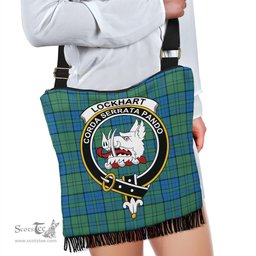 ScotsTee Shop Scottish Lockhart Clan Crest Tartan Boho Bag, Tartan Crossbody Handbag