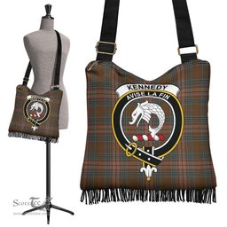 ScotsTee Shop Scottish Kennedy Weathered Clan Crest Tartan Boho Bag, Tartan Crossbody Handbag