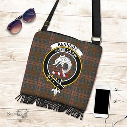 ScotsTee Shop Scottish Kennedy Weathered Clan Crest Tartan Boho Bag, Tartan Crossbody Handbag