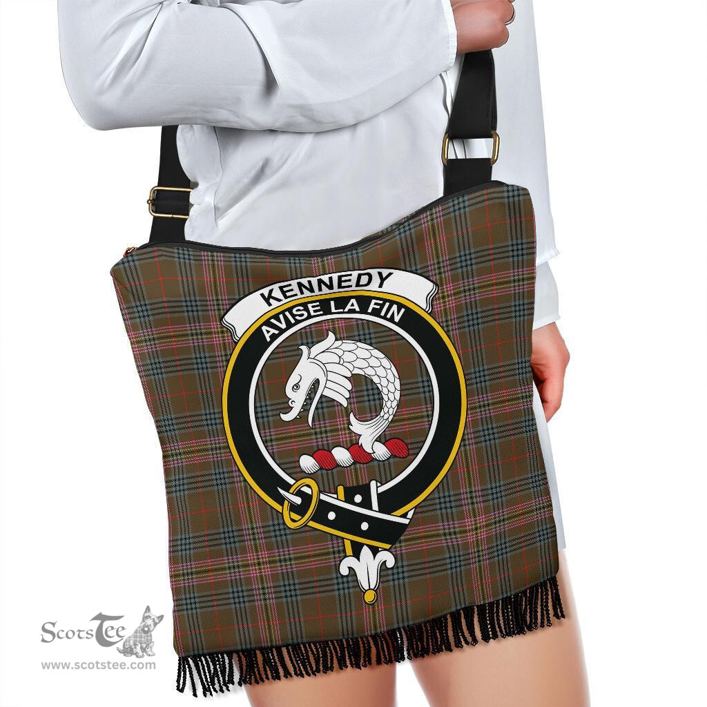 ScotsTee Shop Scottish Kennedy Weathered Clan Crest Tartan Boho Bag, Tartan Crossbody Handbag