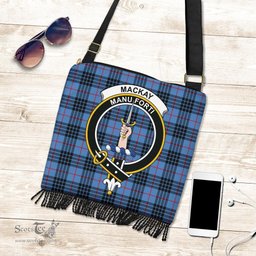 ScotsTee Shop Scottish MacKay Blue Clan Crest Tartan Boho Bag, Tartan Crossbody Handbag