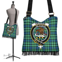 ScotsTee Shop Scottish Graham of Montrose Ancient Clan Crest Tartan Boho Bag, Tartan Crossbody Handbag