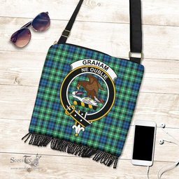 ScotsTee Shop Scottish Graham of Montrose Ancient Clan Crest Tartan Boho Bag, Tartan Crossbody Handbag