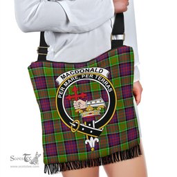 ScotsTee Shop Scottish MacDonald of Clanranald Clan Crest Tartan Boho Bag, Tartan Crossbody Handbag