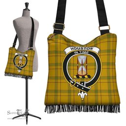 ScotsTee Shop Scottish Houston Clan Crest Tartan Boho Bag, Tartan Crossbody Handbag