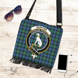 ScotsTee Shop Scottish Hunter Ancient Clan Crest Tartan Boho Bag, Tartan Crossbody Handbag