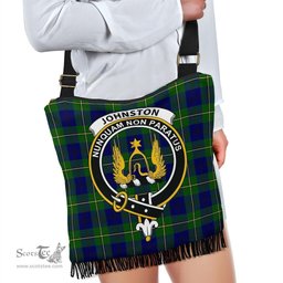 ScotsTee Shop Scottish Johnston Modern Clan Crest Tartan Boho Bag, Tartan Crossbody Handbag