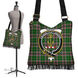 ScotsTee Shop Scottish Gray Hunting Clan Crest Tartan Boho Bag, Tartan Crossbody Handbag