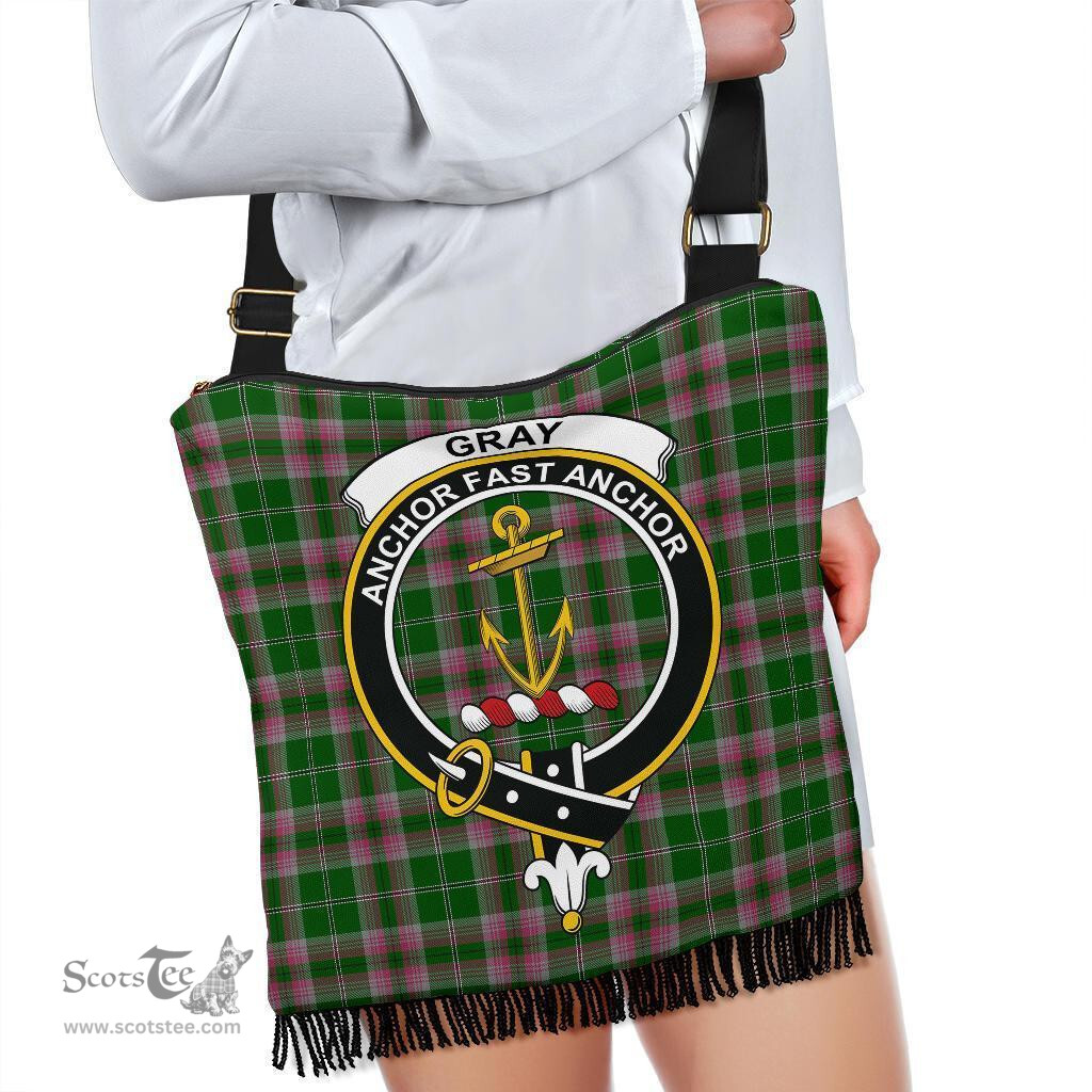 ScotsTee Shop Scottish Gray Hunting Clan Crest Tartan Boho Bag, Tartan Crossbody Handbag