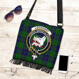 ScotsTee Shop Scottish Lockhart Modern Clan Crest Tartan Boho Bag, Tartan Crossbody Handbag