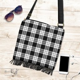 ScotsTee Shop Scottish MacFarlane Black & White Clan Tartan Boho Bag, Tartan Crossbody Handbag