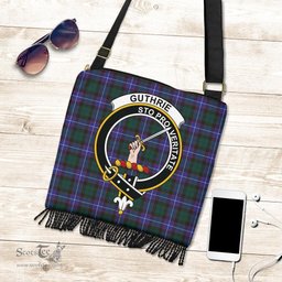 ScotsTee Shop Scottish Guthrie Modern Clan Crest Tartan Boho Bag, Tartan Crossbody Handbag