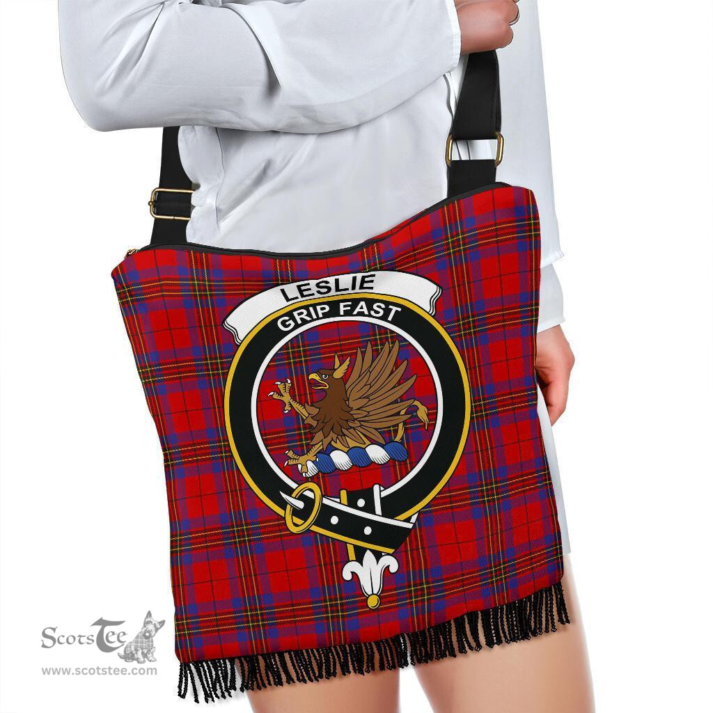 ScotsTee Shop Scottish Leslie Modern Clan Crest Tartan Boho Bag, Tartan Crossbody Handbag