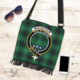ScotsTee Shop Scottish MacArthur Ancient Clan Crest Tartan Boho Bag, Tartan Crossbody Handbag