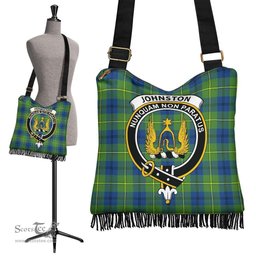 ScotsTee Shop Scottish Johnston Ancient Clan Crest Tartan Boho Bag, Tartan Crossbody Handbag