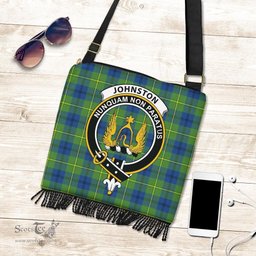 ScotsTee Shop Scottish Johnston Ancient Clan Crest Tartan Boho Bag, Tartan Crossbody Handbag