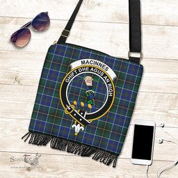 ScotsTee Shop Scottish MacInnes Modern Clan Crest Tartan Boho Bag, Tartan Crossbody Handbag