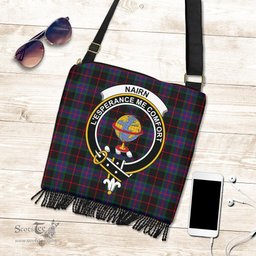 ScotsTee Shop Scottish Nairn Clan Crest Tartan Boho Bag, Tartan Crossbody Handbag
