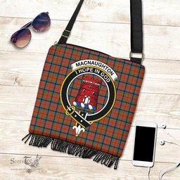 ScotsTee Shop Scottish MacNaughton Ancient Clan Crest Tartan Boho Bag, Tartan Crossbody Handbag
