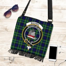 ScotsTee Shop Scottish MacNeil of Colonsay Modern Clan Crest Tartan Boho Bag, Tartan Crossbody Handbag