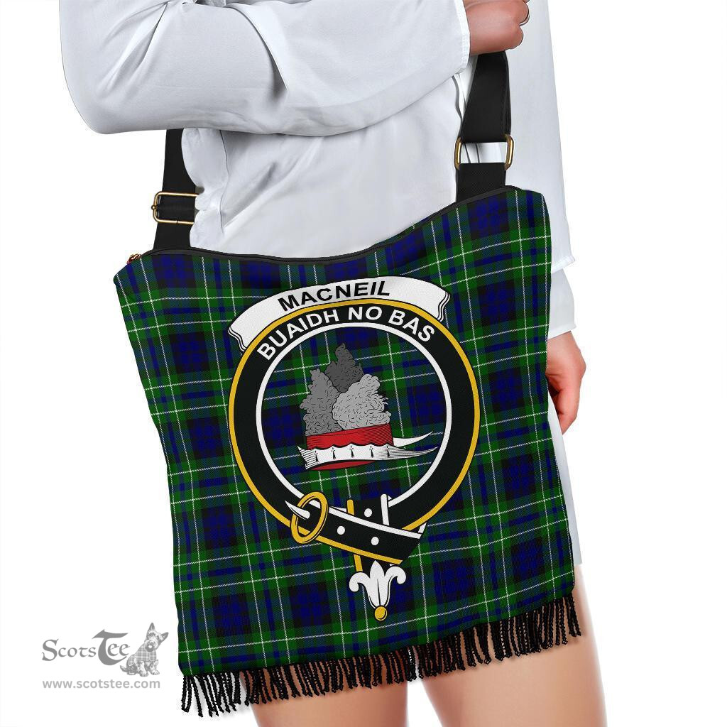 ScotsTee Shop Scottish MacNeil of Colonsay Modern Clan Crest Tartan Boho Bag, Tartan Crossbody Handbag